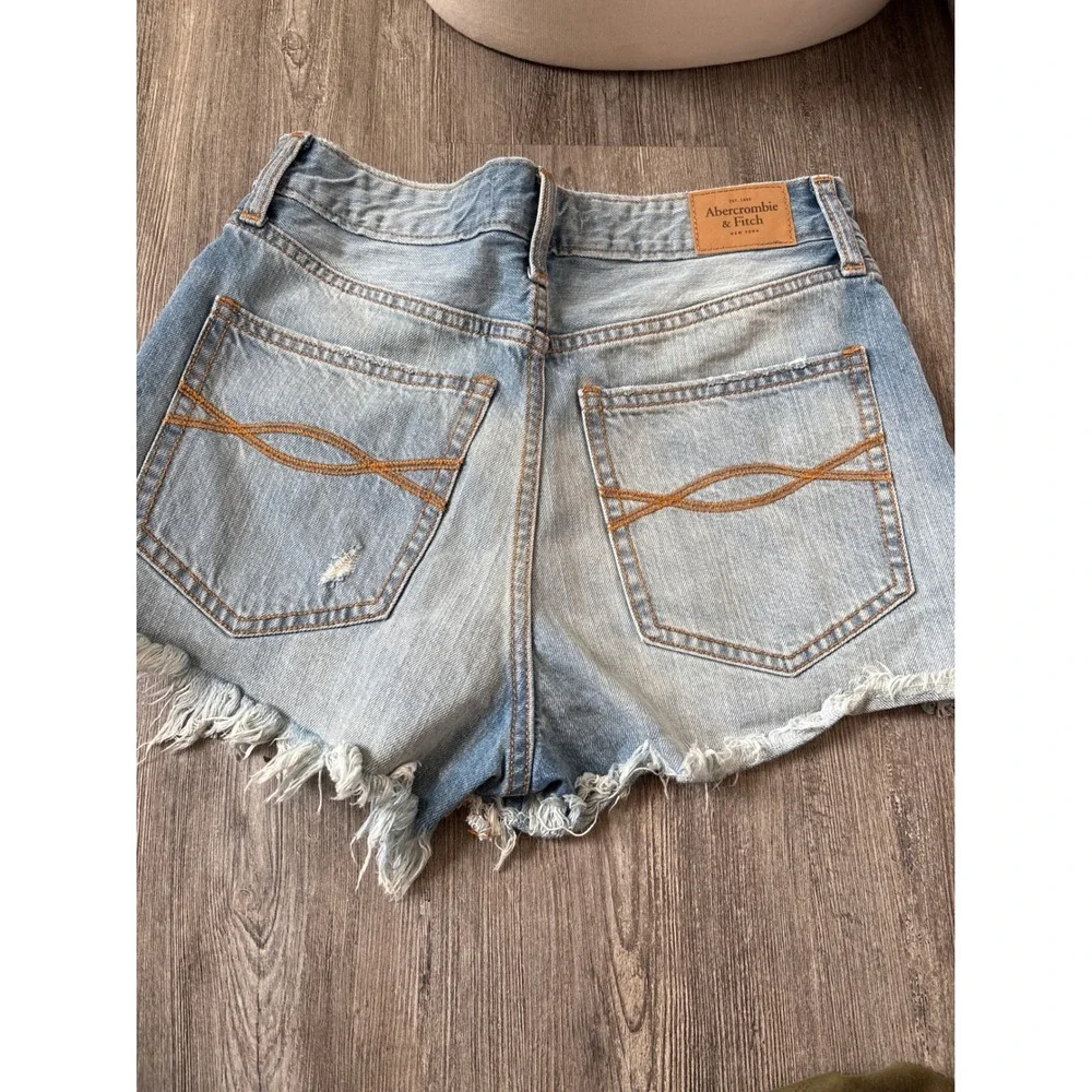 Abercrombie & Fitch Denim Shorts Light Wash Frayed Hem High Rise Cutoff